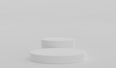 White Geometric Round Podium Platform Studio Scene Stand Gray Grey Background Show Cosmetic Bottle Beauty Products Two Stage Showcase On Pedestal Display Workshop Mockup Realistic 3D Illustration
