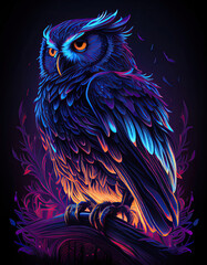 Vibrant Owl Illustration with Thick Lines for Albums, Shirts, Halloween. Gothic. Generative AI 
