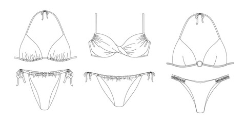 "Woman sustainable swimwear, technical drawing, template, sketch, flat, mock up. Recycled PA, Recycled PES, Lycra fabric swimwear front view, white color"