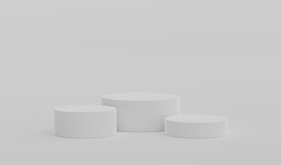 White Geometric Round Podium Platform Studio Scene Stand Gray Grey Background Show Cosmetic Bottle Beauty Products Three Stage Showcase On Pedestal Display Workshop Mockup Realistic 3D Illustration