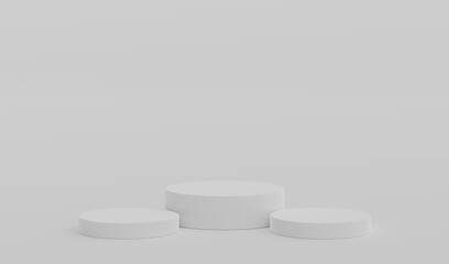 White Geometric Round Podium Platform Studio Scene Stand Gray Grey Background Show Cosmetic Bottle Beauty Products Three Stage Showcase On Pedestal Display Workshop Mockup Realistic 3D Illustration