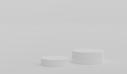 White Geometric Round Podium Platform Studio Scene Stand Gray Grey Background Show Cosmetic Bottle Beauty Products Two Stage Showcase On Pedestal Display Workshop Mockup Realistic 3D Illustration