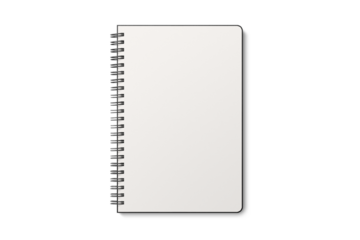 Spiral bound notebook mockup template with black paper cover isolated on a transparent background, PNG. High resolution.