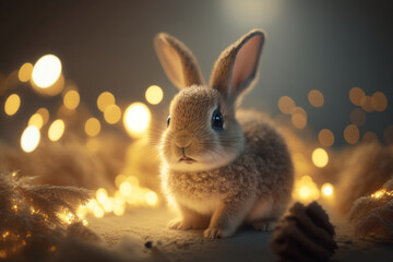 Fototapeta na wymiar Baby rabbit christmas atmosphere. Generative Ai 