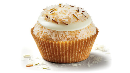 Coconut muffin cupcake on white background isolated image food