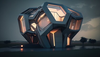 Neo-futuristic house with volumetric lightings and unreal engine from the future