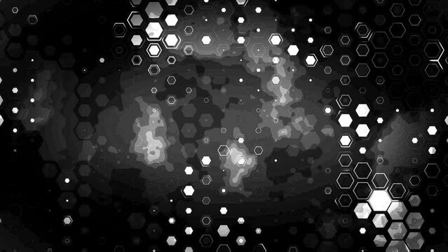 Background with hexagons, graphics, black and white color
