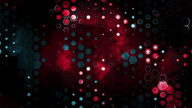 Background with hexagons, graphics, red and turquoise color