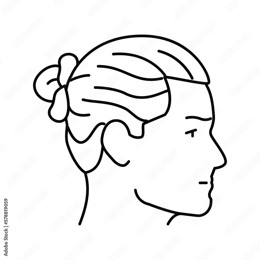 Wall mural man bun hairstyle male line icon vector illustration