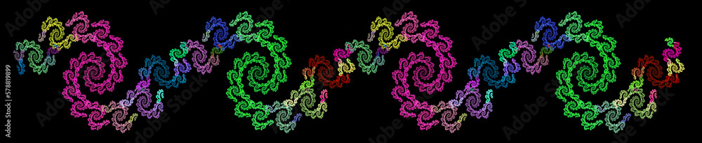 Aufkleber wavy pattern of multicolored spirals on a black background. abstract fractal background. 3d renderin