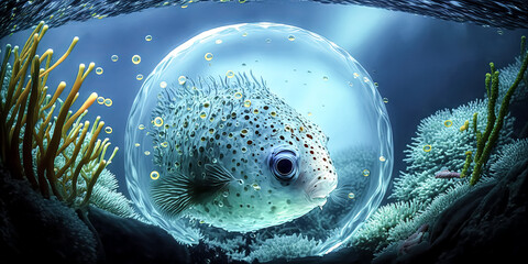 A surrealistic sea life scene featuring an alien was created by generative ai for mobile wallpaper" - generative ai.
