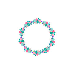 Easter flower wreath . Easter frame with decorated eggs and flowers and symbols of bright Easter