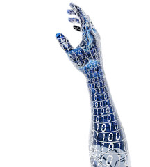 Artificial intelligence concept with an arm made of binary code