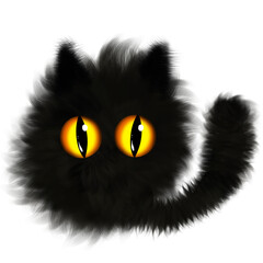 Cute Fluffy Black Cat Kitten Cartoon Illustration With Yellow Eyes