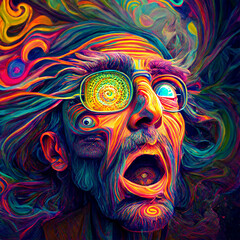 psychedelic man with glasses, ai generative
