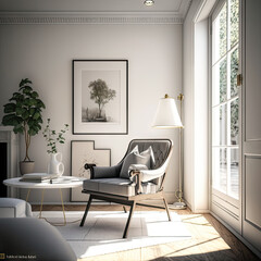 Chair with lamp in living room interior, 3D render. Generative AI