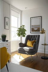 Chair with lamp in living room interior, 3D render. Generative AI