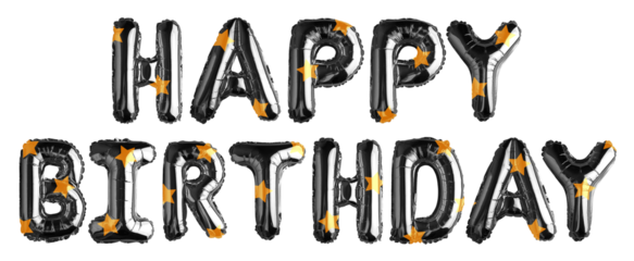 HAPPY BIRTHDAY from black, balloons on a transparent background. Element for design