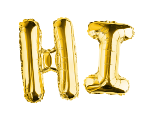 The word Hi made of golden, balloons on a transparent background. isolated object. Element for design