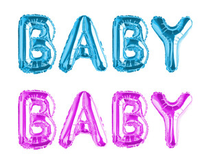 The words Baby made from blue and pink balloons on a transparent background. isolated object. Element for design