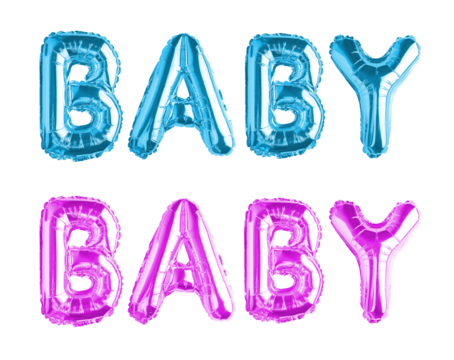 The words Baby made from blue and pink balloons on a transparent background. isolated object. Element for design