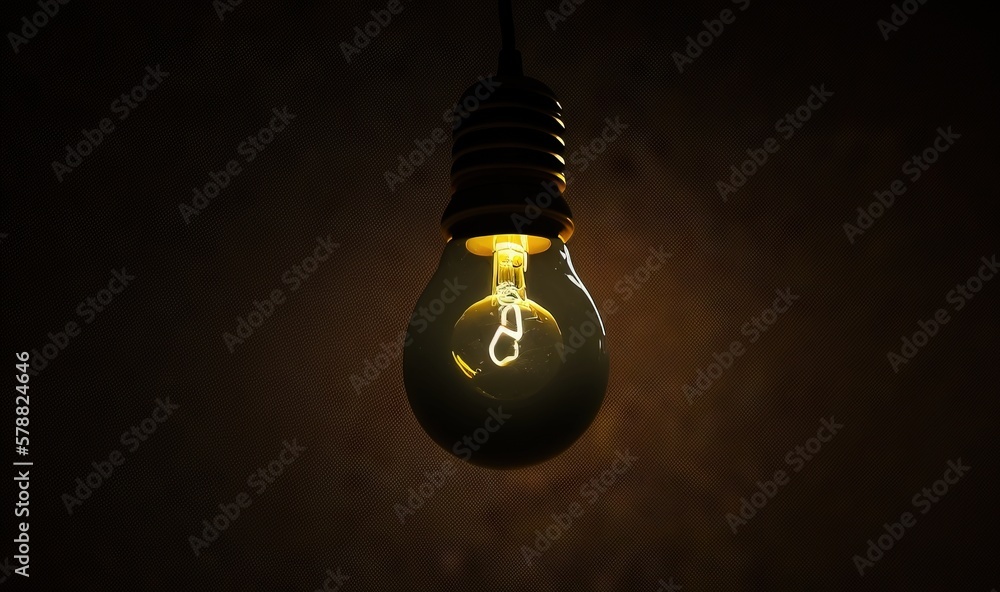 Poster a light bulb hanging from a wire with a light on it. generative ai