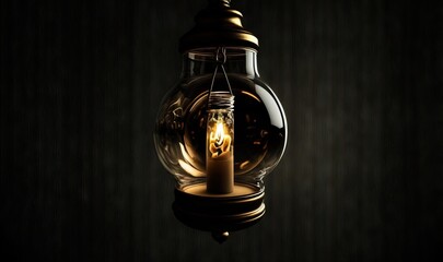  a light bulb hanging from a dark ceiling in a dark room.  generative ai