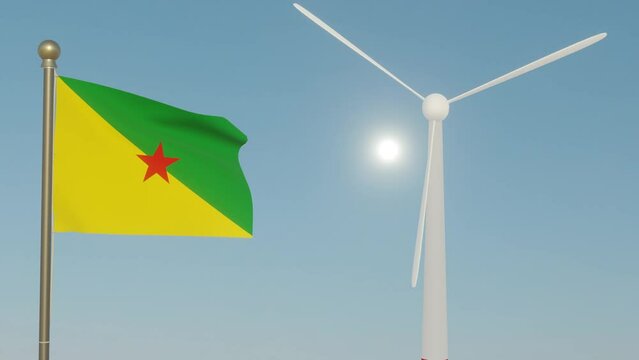 Coal transformed to wind energy clearing up the sky with flag of French Guiana