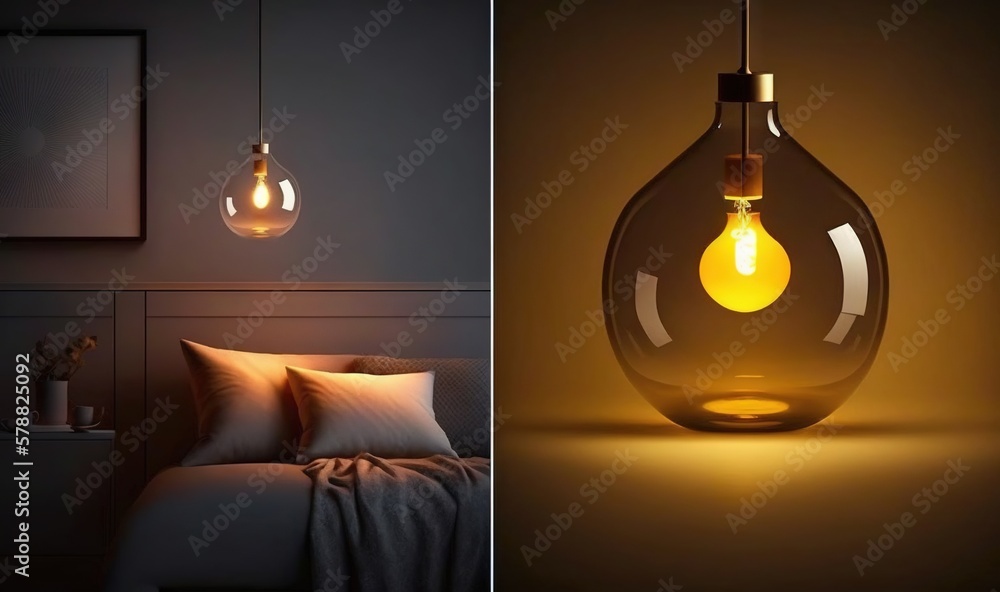 Poster a light bulb that is turned on and turned on in the dark. generative ai