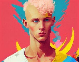 colourful portrait illustration of a man or cupid, generative ai