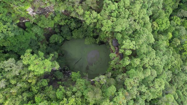 Spectacular aerial footage of Mt Hypipamee Atherton Tablelands Queensland Australia