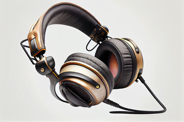 Old and retro big headphone model in white background