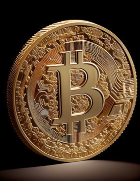 Gold coin of cripto bitcoin with black background