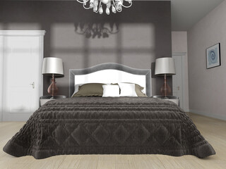 Bedroom in a modern interior, 3d rendering