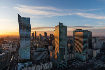 Modern Warsaw skyscrpaer panorama from palace of science and culture