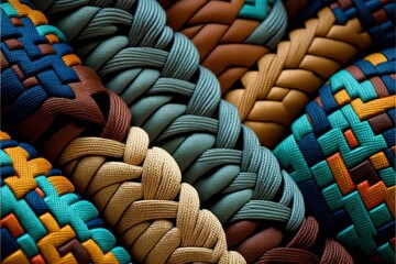 Obraz premium a close up of one of many colorful woven threads, in the style of dark turquoise and amber, intricate cut-outs, art of woven lace