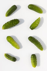 cucumbers, top view on a white background
