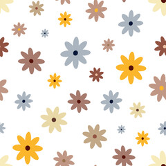 Hippie flowers boho seamless background. floral retro pattern