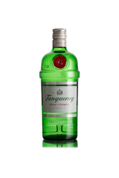 Tanqueray London dry gin booze bottle png isolated on transparent background