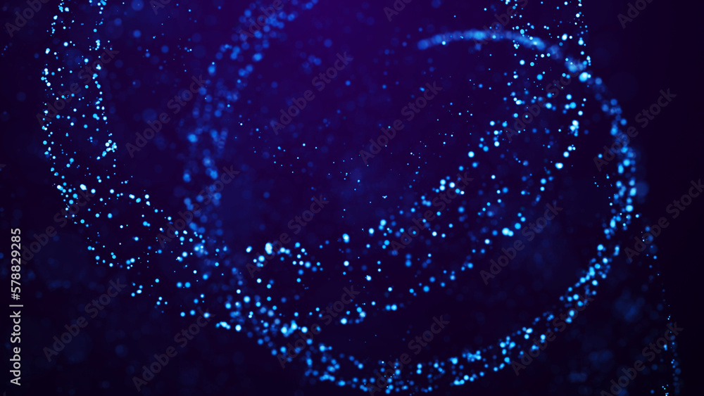 Poster magical sparkles of light form abstract structures. blue glow particles with amazing bokeh for fanta