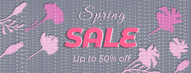 Banner with sample text and floral composition