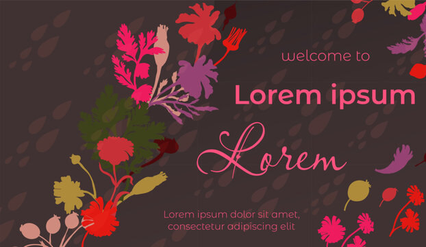 Banner with sample text and floral composition