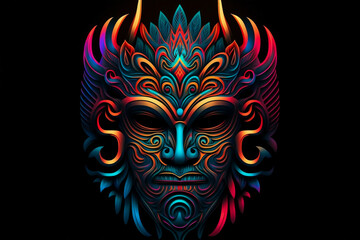 Electric Elegance: Neon-Colored Tribal Mask. Ai generative - obrazy, fototapety, plakaty