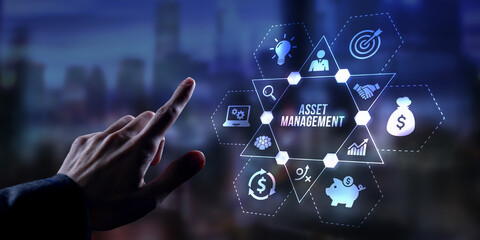 Internet, business, Technology and network concept. Asset management. Virtual button.