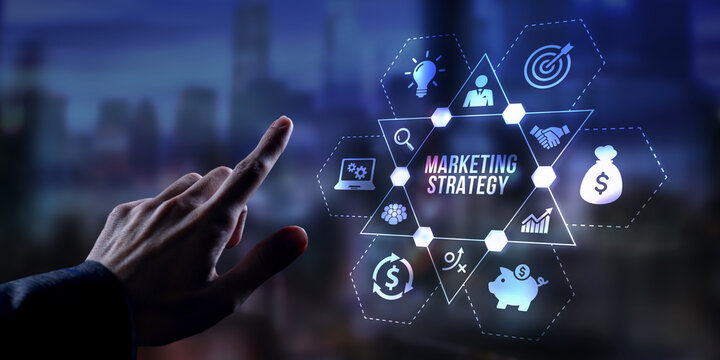 Internet, business, Technology and network concept. Digital Marketing content planning advertising strategy concept. Virtual button.