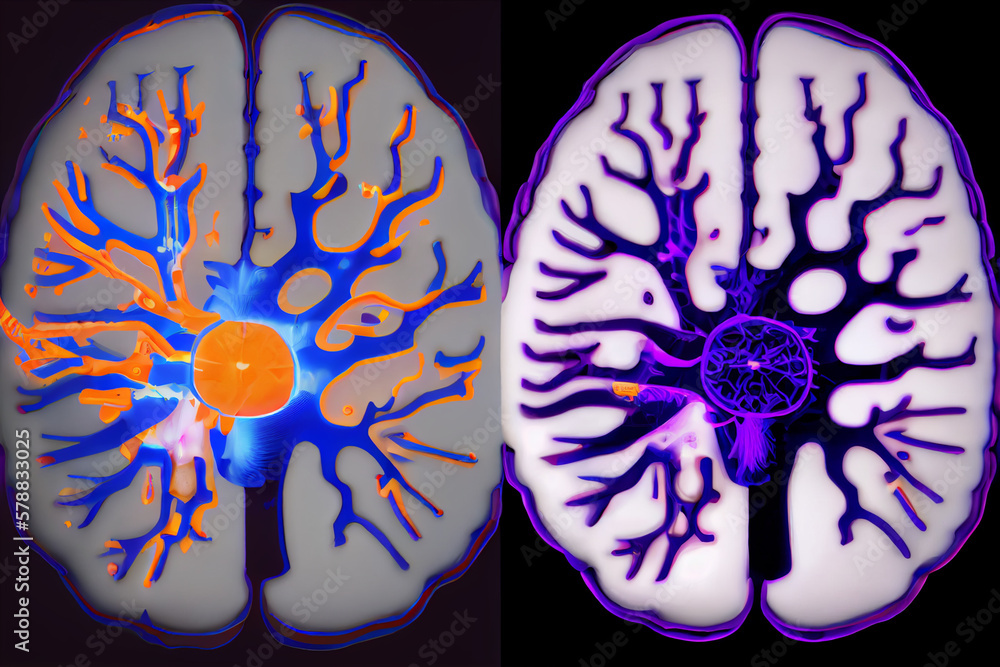 Aufkleber A before-and-after brain scan of an individual who has undergone neuroplasticity-based therapy, showing significant changes in brain structure and function. Generative AI technology.