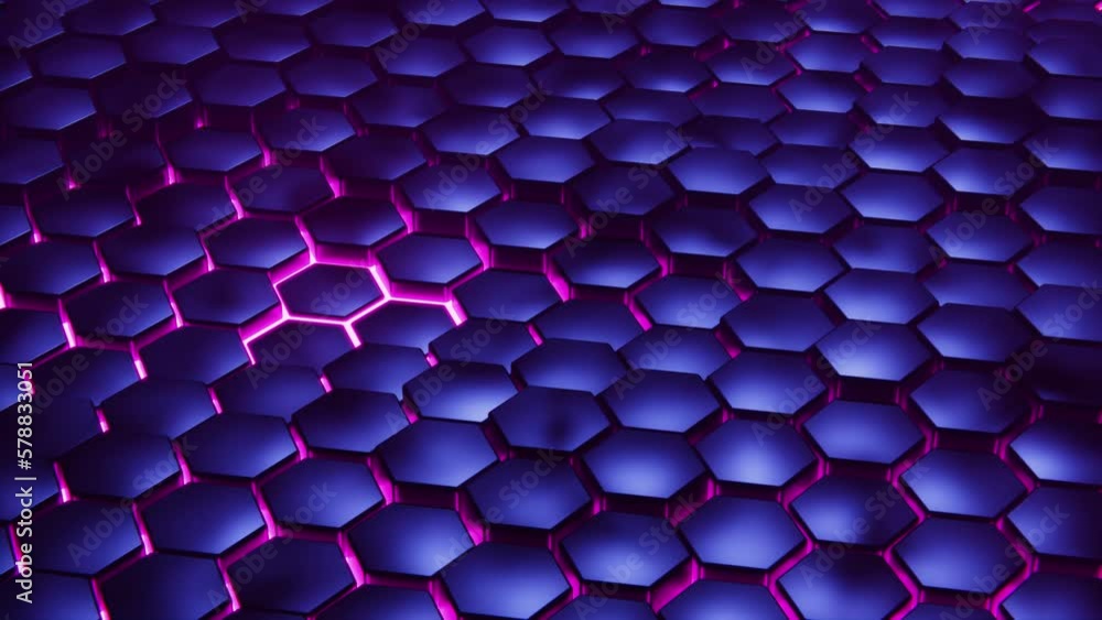 Poster hexagon background. 3d render. abstract blue pink hexagonal pattern. random motion. seamless loop