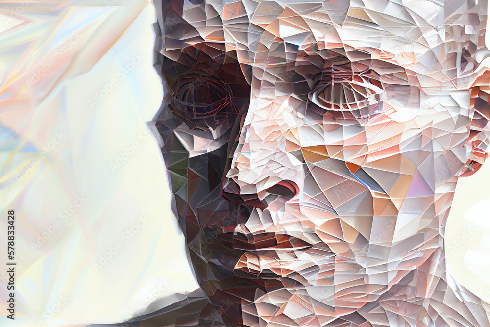 Leinwandbilder A digital artwork featuring a human figure or face that is abstracted or fragmented, representing the idea of the self as a multifaceted .  Generative AI technology.
