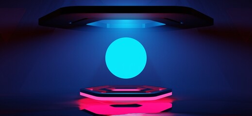 gaming esports background abstract wallpaper, cyberpunk style scifi game, stage scene in pedestal display room, 3d illustration rendering