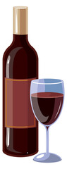 Wine bottle and glass. Cartoon alcohol drink icon